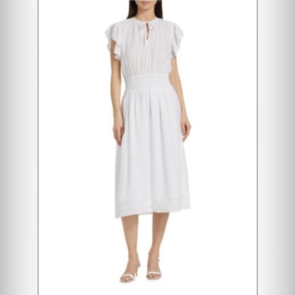 Rails lona Linen-Blend Midi Dress Women’s Size Small. White. Flutter Sle… - Picture 2 of 8
